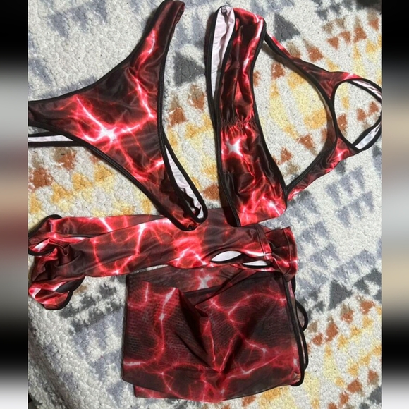 ⚡6pc Red Electric Lingerie Set W/Top, Thong Panties, Gloves & Thigh Highs (M)⚡ - Picture 7 of 7